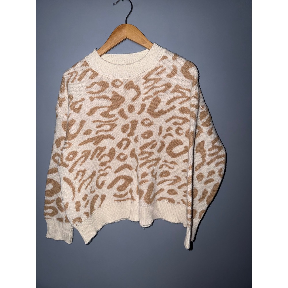 SHEIN Leopard Print Crewneck Sweater Creamβ Tan Size S Casual Cozy
